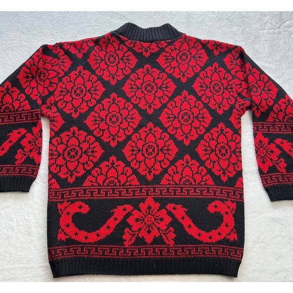 Adele knitwear 1980s vintage red & black geometrical women’s sweater size medium - Picture 2 of 8